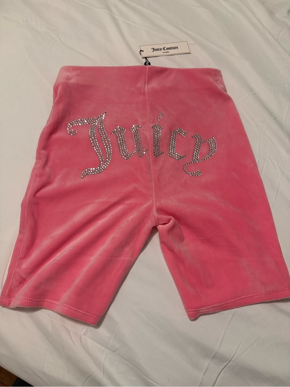 Juicy Couture Pink Velour Rhinestone Logo Bike Shorts
